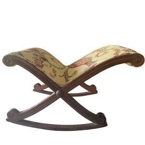 Vintage Rocking Gout Footrest Upholstered Foot Stool Victorian Jacobian Pheasant